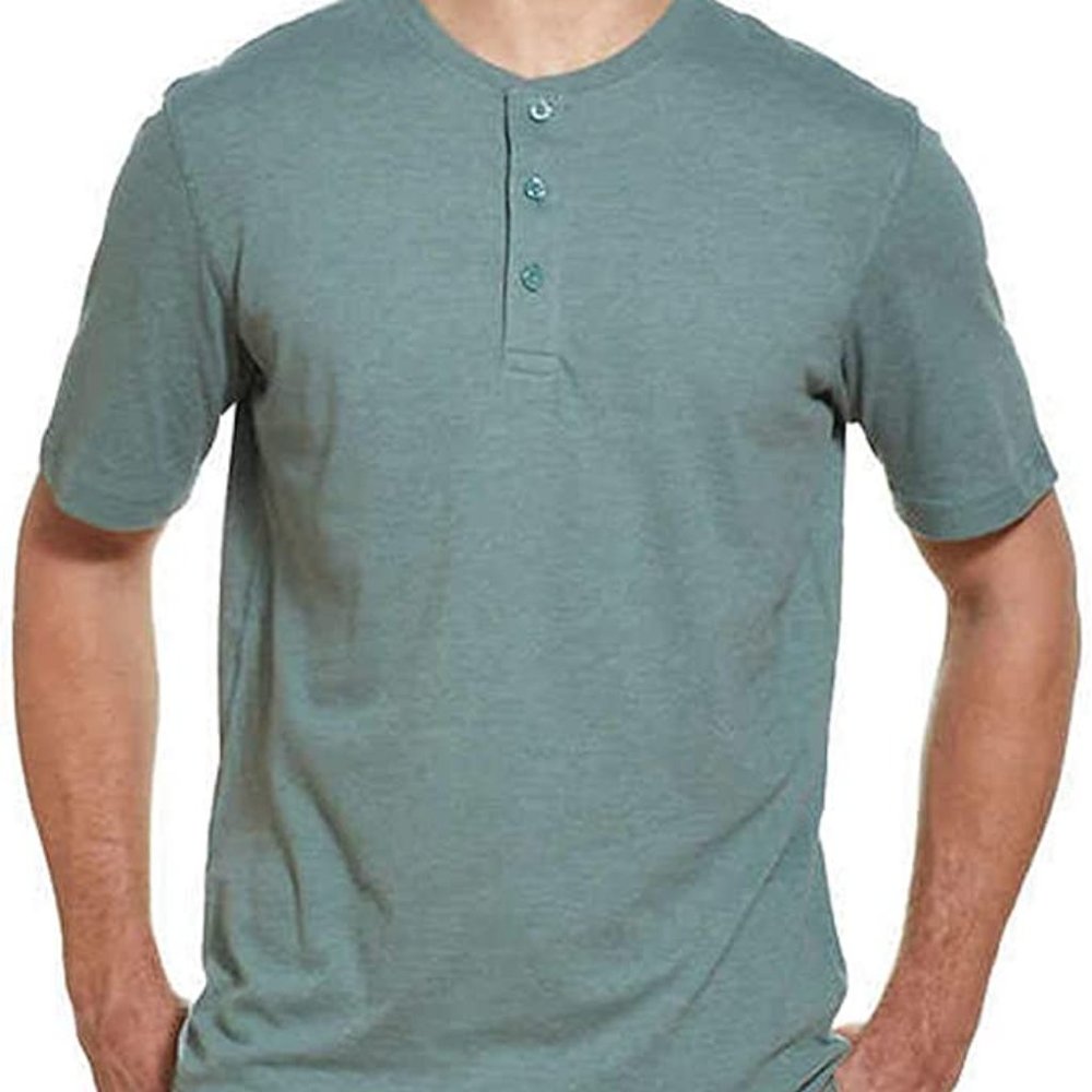 🎉HP Green Weatherproof Vintage 3 Button Bronze Short Sleeve Henley Shirt Men S